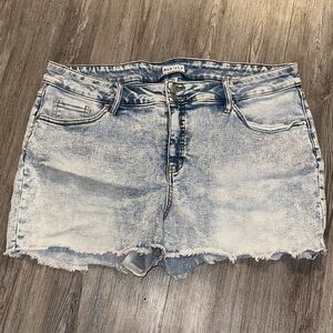 Light Acid-Wash Denim Cutoff Shorts - Light Blue